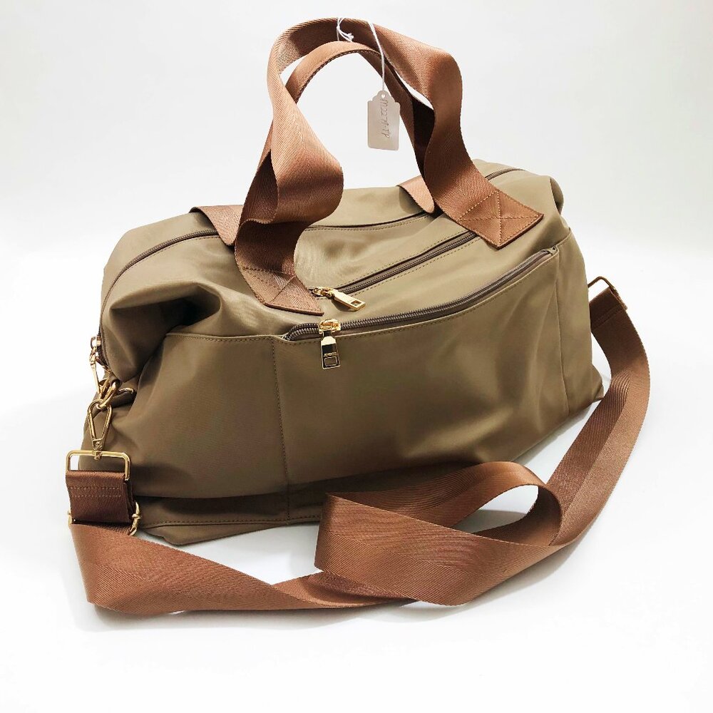 Jen and Co Taupe Weekender Nylon Bag with Trolley Sleeve 19 x 11 x 7 inches